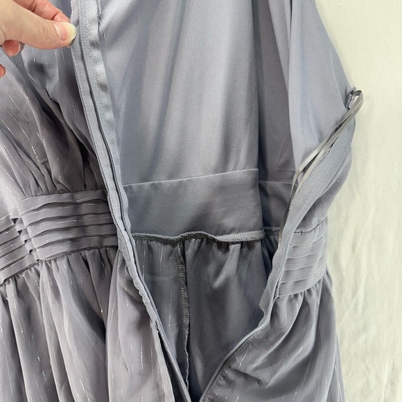 Modcloth Gray Silver Metallic Stripe Dress High Neck Keyhole Pocket Plus Size 4X - Picture 9 of 12